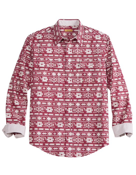 Tin Haul Mens Aztec Stripe Wine/White 100% Cotton L/S Shirt