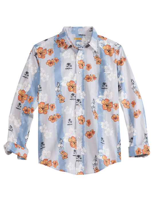 Tin Haul Mens Vintage Tropical Blue 100% Cotton L/S Shirt
