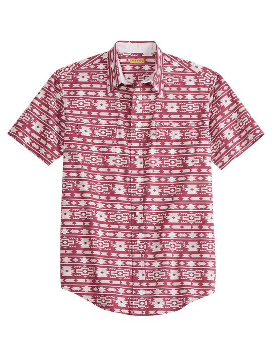 Tin Haul Mens Aztec Stripe Wine/White 100% Cotton S/S Shirt