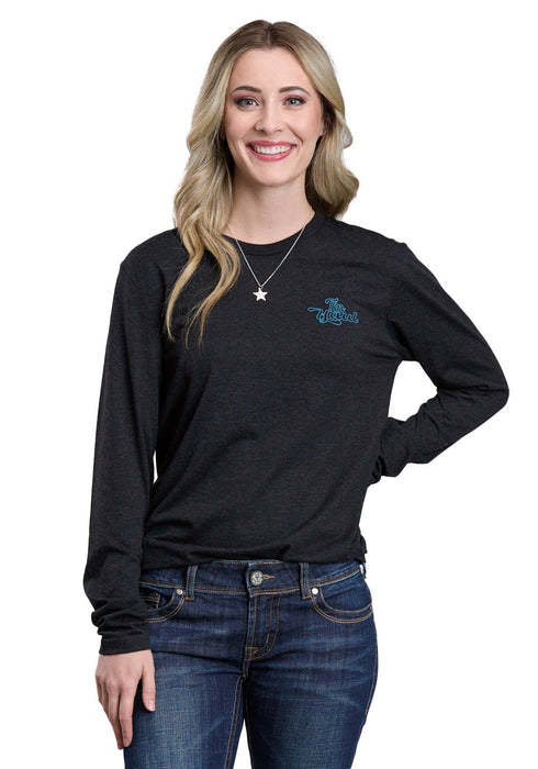 Tin Haul Womens Script With Succulents Black Poly/Cotton L/S T-Shirt