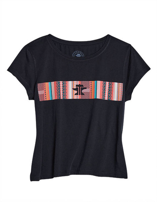 Tin Haul Womens Serape Across Chest Black Cotton Blend S/S T-Shirt