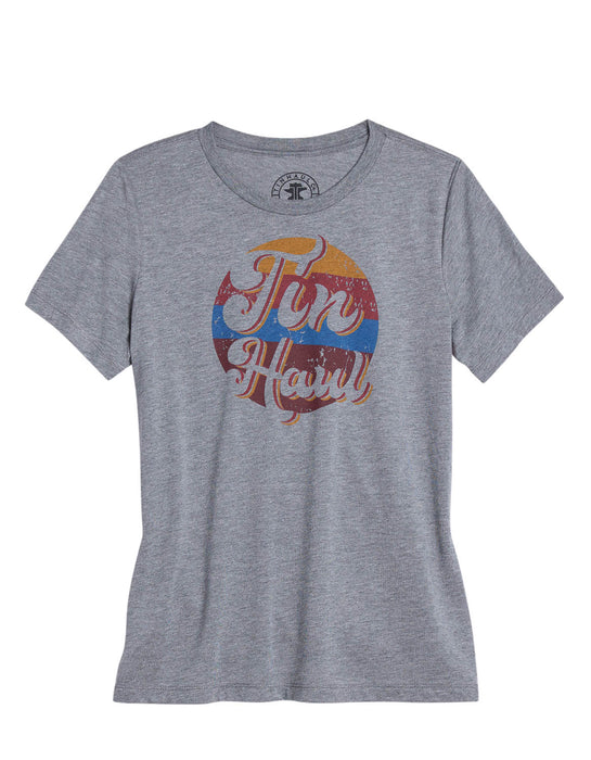 Tin Haul Womens Multi Circle Stripes Grey Poly/Cotton S/S T-Shirt