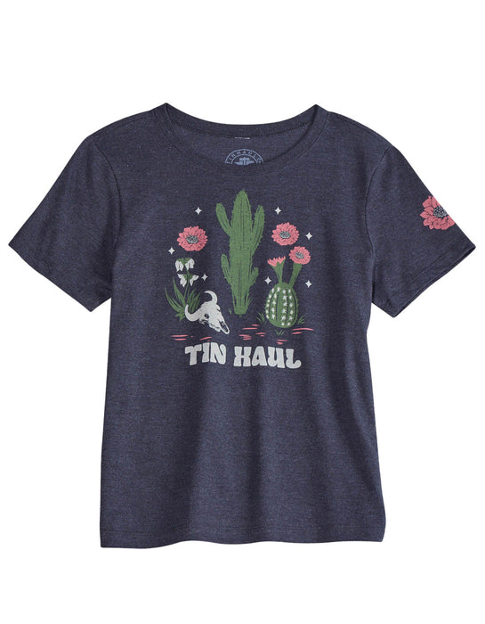 Tin Haul Womens Flower And Cactus Black Cotton Blend S/S T-Shirt