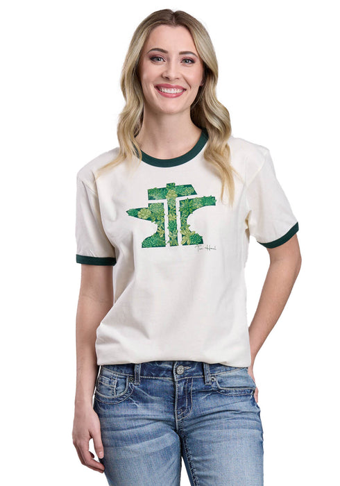 Tin Haul Womens Green Succulents Anvil Logo Natural 100% Cotton S/S T-Shirt