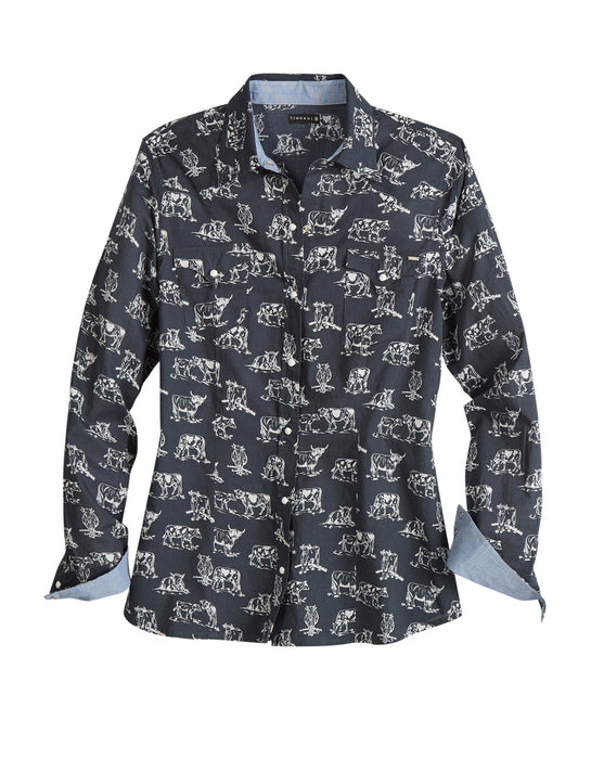 Tin Haul Womens 2185 Cow Toile Black 100% Cotton L/S Shirt