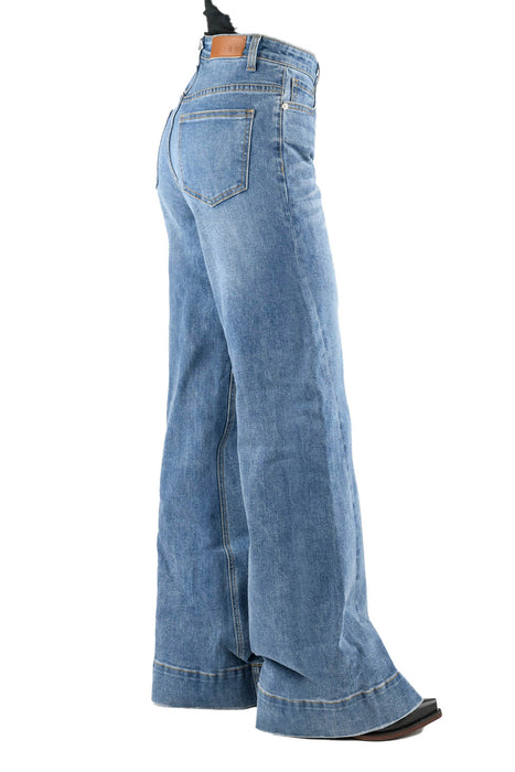 Tin Haul Womens Claire Angled Side Seam Blue Cotton Blend Jeans