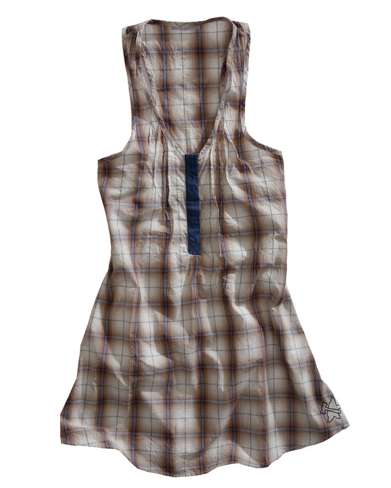 Tin Haul Womens Gold Digger Plaid Gold/Tan 100% Cotton S/L Dress