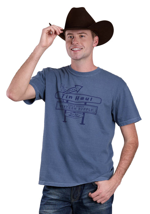 Tin Haul Unisex Name In Lights Sign Vintage Blue 100% Cotton S/S T-Shirt
