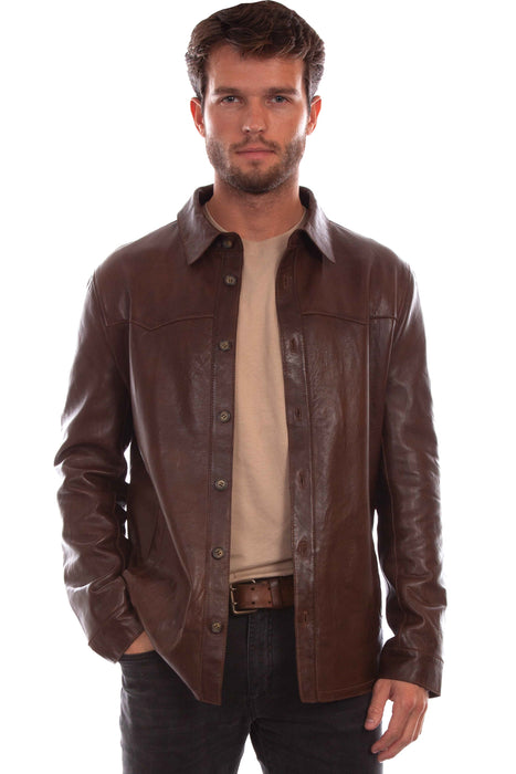 Scully Mens Contemporary Western Shirt Chocolate Leather Leather Jacket