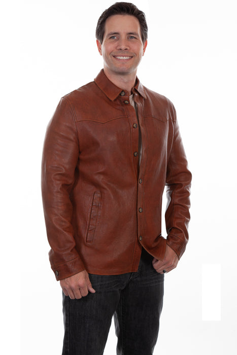 Scully Mens Contemporary Western Shirt Cognac Leather Leather Jacket