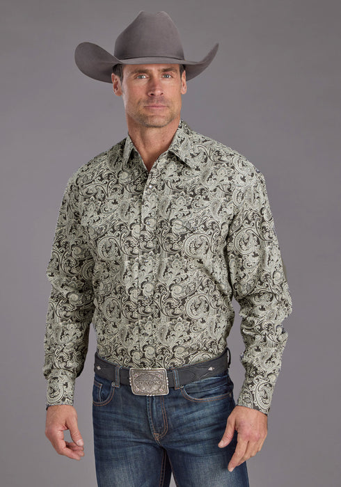 Stetson Mens 2235 Silver Paisley Grey 100% Cotton L/S Shirt