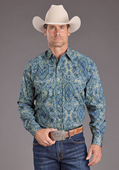 Stetson Mens 2389 Marble Paisley Blue 100% Cotton L/S Shirt