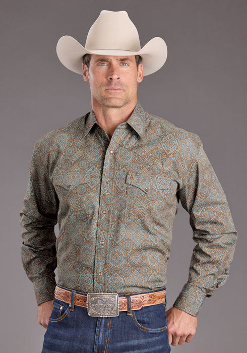 Stetson Mens 2395 Victorian Paisley Brown 100% Cotton L/S Shirt