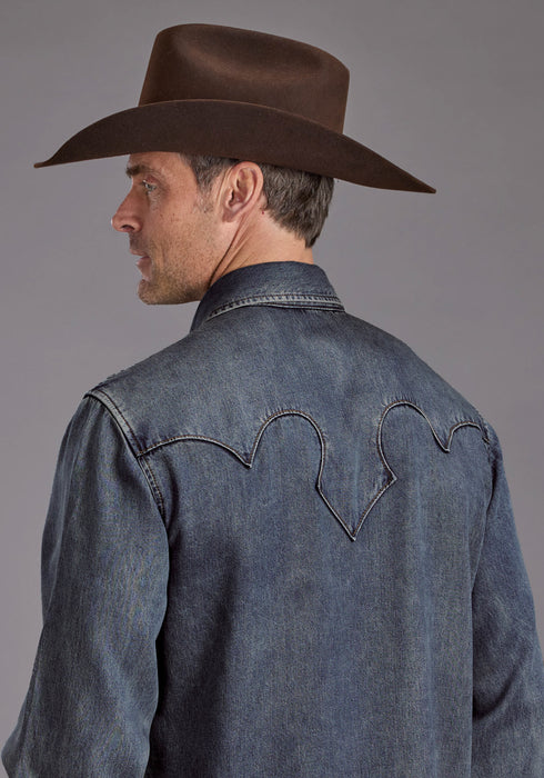 Stetson Mens Octagon Snaps Western Blue Lyocell L/S Shirt