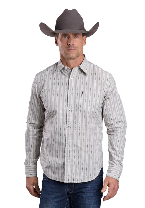 Stetson Mens Dobby Stripe Black 100% Cotton L/S Shirt