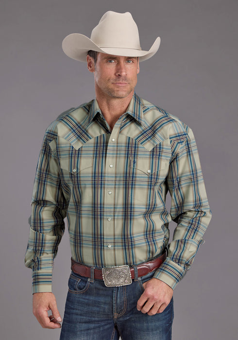 Stetson Mens Vintage Indigo Plaid Blue 100% Cotton L/S Shirt
