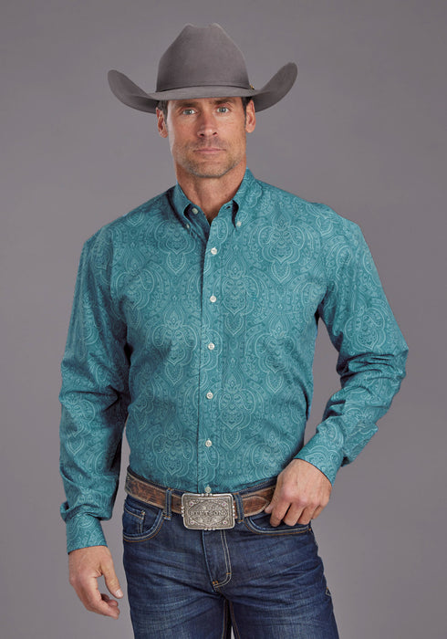 Stetson Mens Aquamarine Paisley Blue 100% Cotton 1 Pkt L/S Shirt