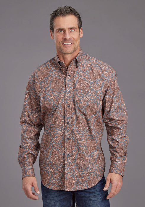 Stetson Mens 2143 Copper Paisley Brown 100% Cotton 1 Pkt L/S Shirt
