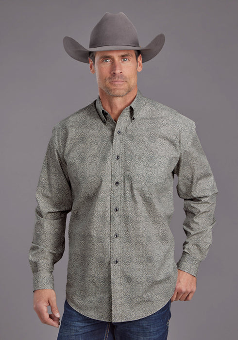 Stetson Mens 2144 Sterling Medallion Grey 100% Cotton 1 Pkt L/S Shirt