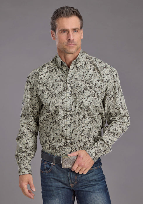 Stetson Mens 2235 Silver Paisley Grey 100% Cotton 1 Pkt L/S Shirt