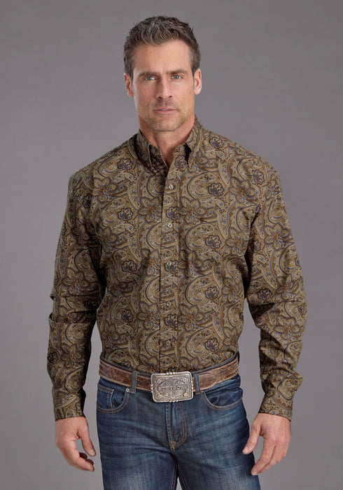 Stetson Mens San Antonio Paisley Brown 100% Cotton 1 Pkt L/S Shirt