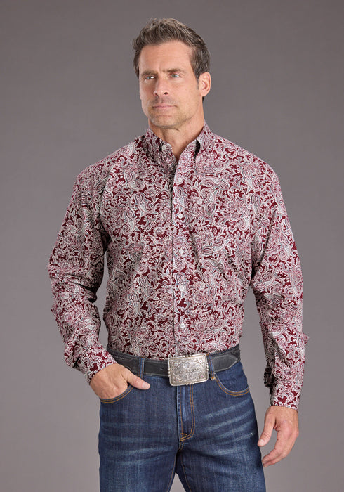 Stetson Mens 2393 Paisley Wine 100% Cotton 1 Pkt L/S Shirt