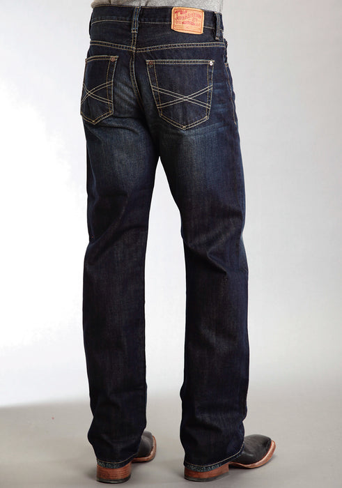 Stetson Mens 1312 Destructed Double Needle X Blue 100% Cotton Jeans