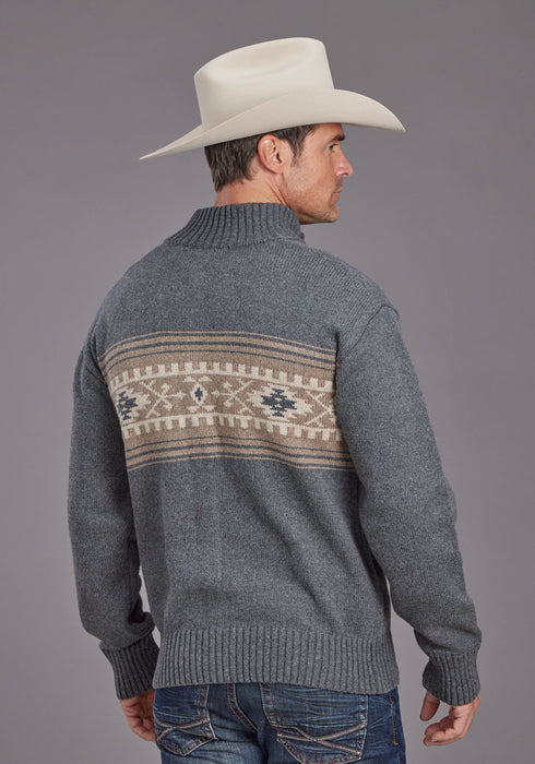 Stetson Mens Serape Border Grey Cotton Blend Cardigan Sweater