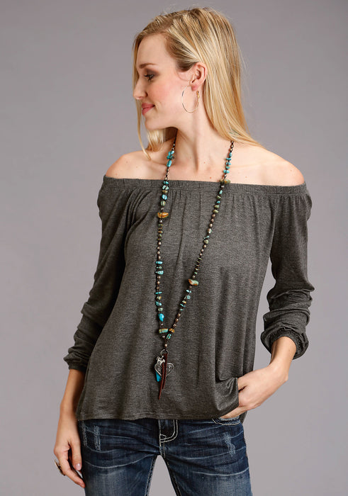 Stetson Womens Elastic Top Grey Rayon/Spandex L/S Tunic