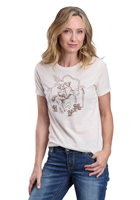 Stetson Womens Rearing Cowgirl Natural Cotton Blend S/S T-Shirt
