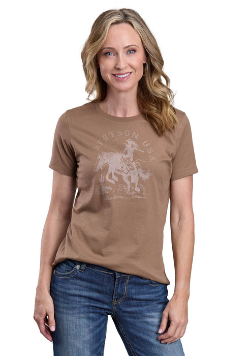 Stetson Womens Female Horserider Brown 100% Cotton S/S T-Shirt