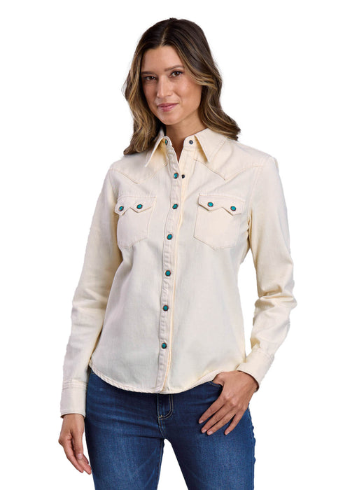 Stetson Womens 3 Point Back Yoke Cream 100% Cotton L/S Shirt