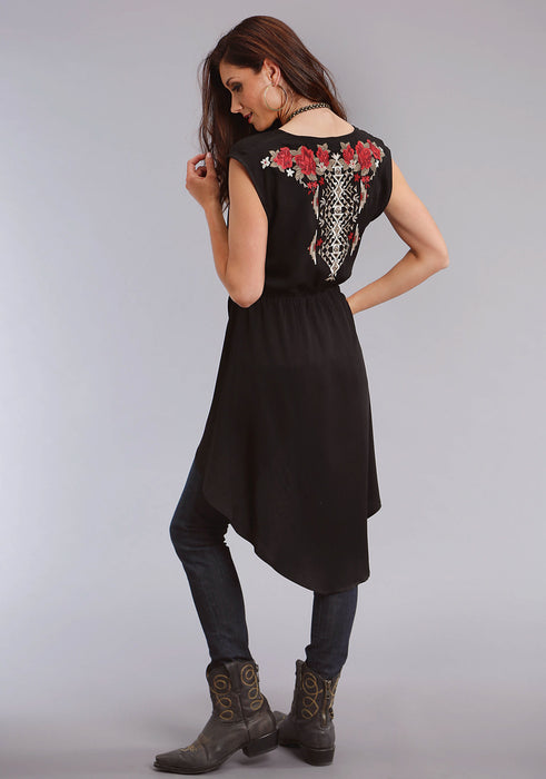 Stetson Womens Rose Cross Front Black 100% Rayon S/L Tank Top