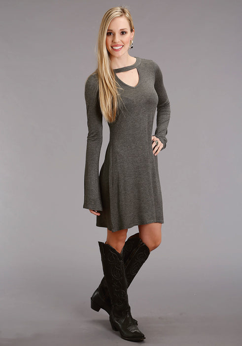 Stetson Womens Choker Keyhole Grey Rayon/Spandex L/S Dress