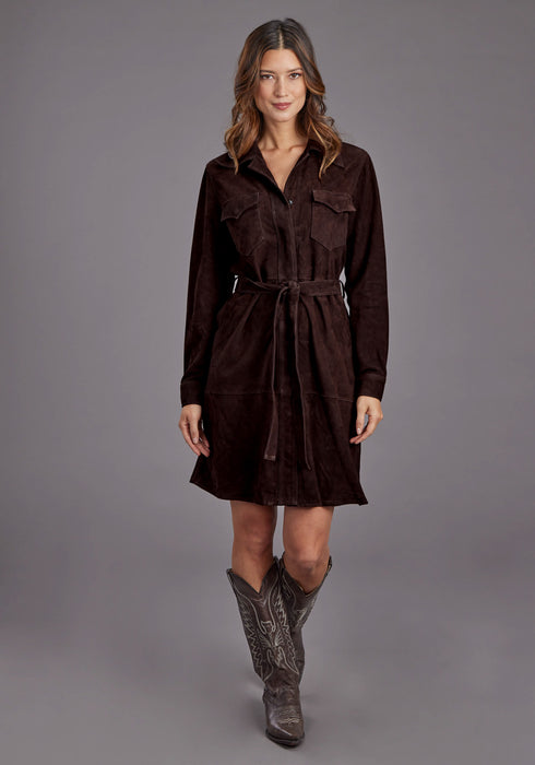 Stetson Womens Western Shirt Chocolate Brown Lambskin L/S Dress