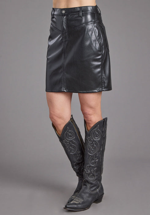 Stetson Womens Front Back Yokes Black Faux Leather Skirt