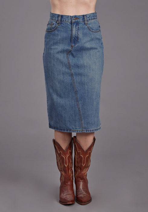 Stetson Womens Asymmetrical Seam Medium Wash 100% Cotton Skirt