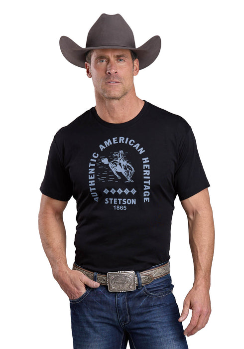 Stetson Unisex Heritage Bronc Rider Black 100% Cotton S/S T-Shirt