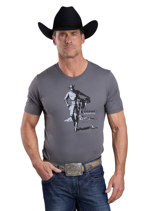 Stetson Unisex Hat Of The West Cowboy Grey 100% Cotton S/S T-Shirt
