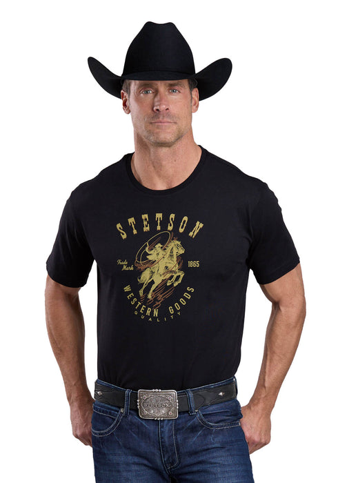 Stetson Unisex Cowboy Roping Rider Black 100% Cotton S/S T-Shirt