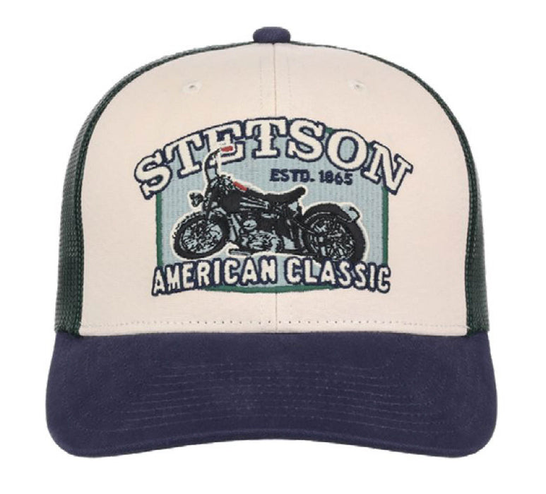 Stetson Unisex American Classic Motorcycle Cream/Navy Cotton Blend Baseball Cap Hat