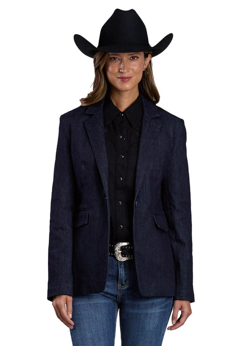 Stetson Womens Notch Collar Blue Cotton Blend Blazer
