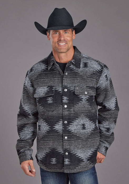 Stetson Mens Aztec Flannel Shirt Black/Gray Poly/Wool Wool Jacket