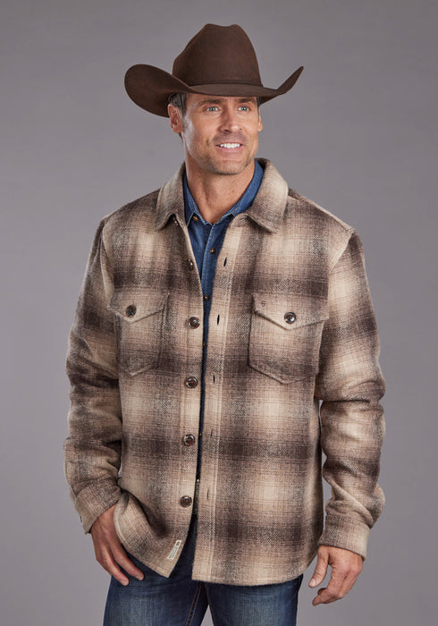 Stetson Mens Western Plaid Shirt Brown/Tan 100% Wool Wool Jacket