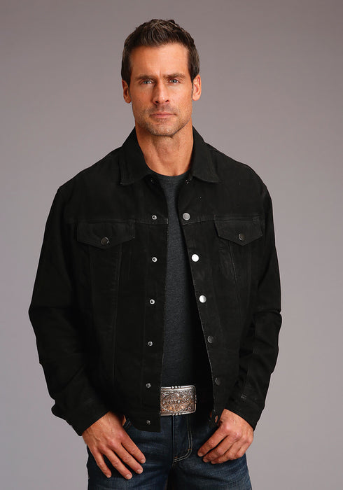 Stetson Mens Black Leather Distressed Jean Jacket