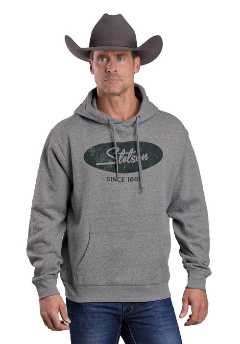 Stetson Mens Script In Circle Grey Cotton Blend Hoodie