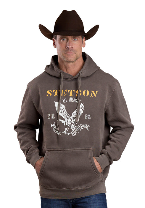 Stetson Mens All American Eagle Brown Cotton Blend Hoodie