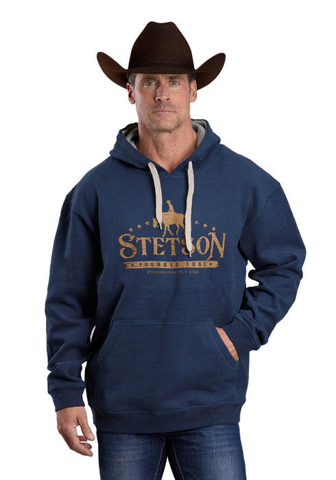 Stetson Mens Founded in 1865 Cowboy Navy Cotton Blend Hoodie