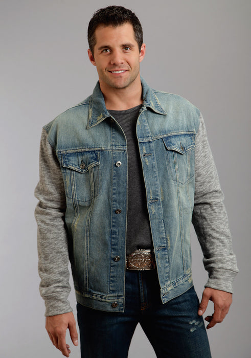 Stetson Mens Stretch Knit Sleeves Blue 100% Cotton Jacket