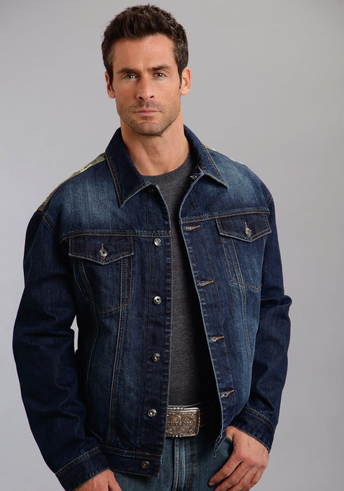 Stetson Mens Camo Back Yoke Blue 100% Cotton Jacket